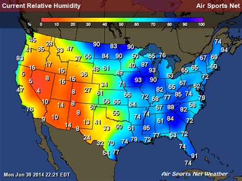 Relative Humidity Map for the United States | Relative humidity, The ...