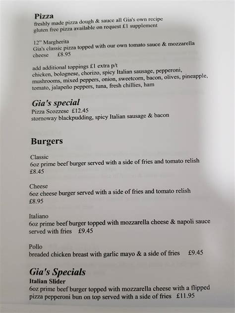 Menu at Cafe Gia, Glasgow, Shettleston Rd