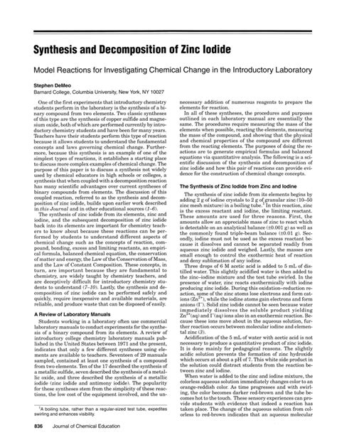 (PDF) Synthesis and Decomposition of Zinc Iodide: Model Reactions for ...