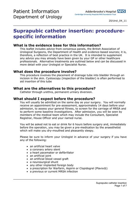 Suprapubic catheter insertion - Cambridge Urology