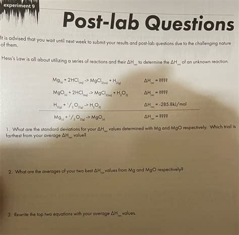 experiment 9 Post-lab Questions uvised that you wait | Chegg.com