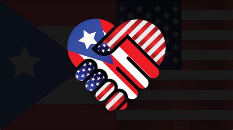 United States of America and Puerto Rico flags in relations handshake. Two Flags Together ...