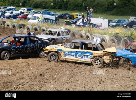 car crash crashing cars banger racing stock dirt track mud muddy Stock Photo, Royalty Free Image ...