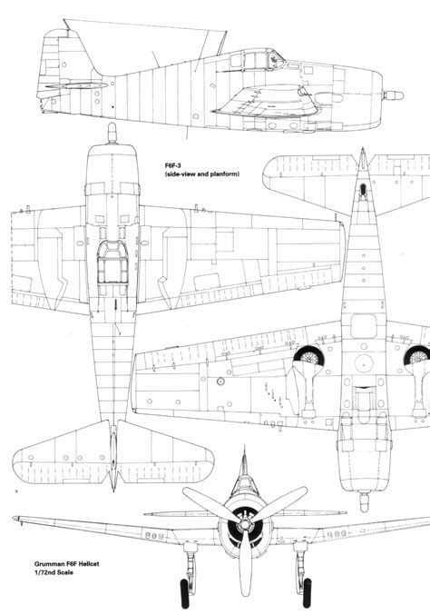 Grumman F6F Hellcat Blueprint - Download free blueprint for 3D modeling