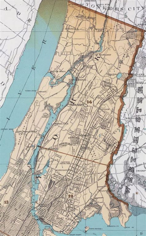 Bronx County, New York 1895 Map by Julius Bien, Belmont, Riverdale, NY