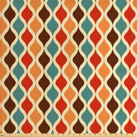 Retro Fabric by the Yard, Funk Different Vintage Pattern Composition with Geometric Forms ...