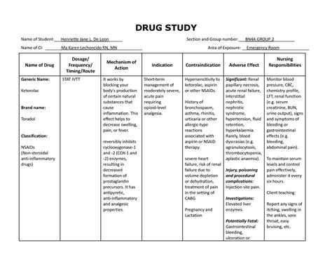 SAMPLE OF MAKING DRUG STUDY - Nursing - Studocu