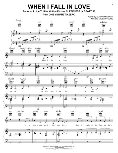 When I Fall In Love by Celine Dion Sheet Music for Piano, Vocal & Guitar Chords (Right-Hand ...