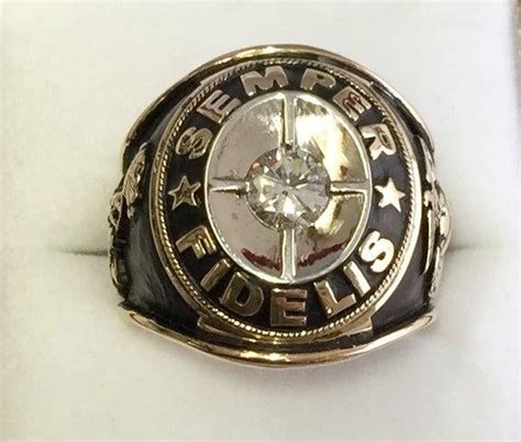 Custom 14K Gold Marine Corps Ring with Diamond Center - Marine Corps Rings