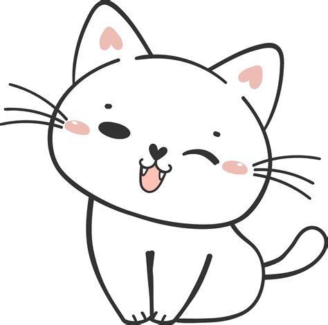 cute funny happy white kitten cat cartoon character doodle drawing 22056878 PNG