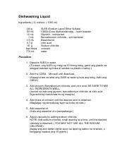 Dishwashing Liquid - Procedure.pdf - Dishwashing Liquid Ingredients 1L ...