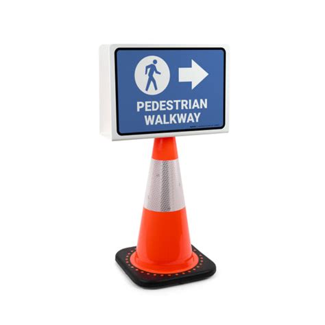 Pedestrian Access Route with Icon Arrow Right Blue Landscape - Double-Sided Cone Sign