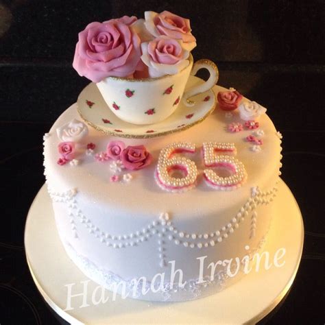 65th birthday cake with fondant tea cup and sugar roses | 65 birthday ...