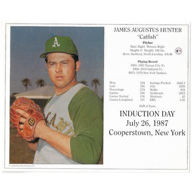 Catfish Hunter Oakland Athletics 1987 Hall of Fame Induction 8x10 Photocard