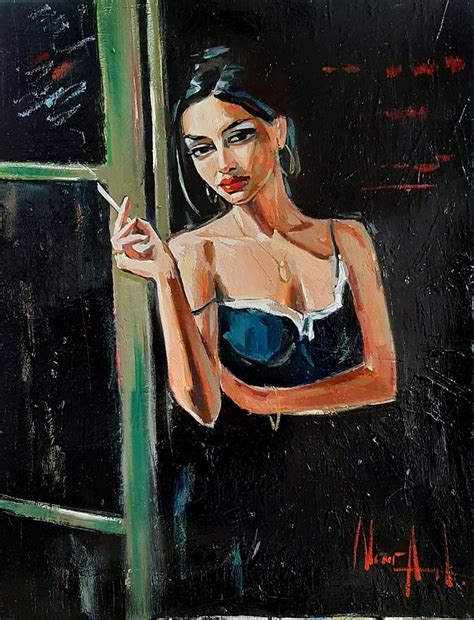 Lady with a cigarette Painting by Hadi Ga - Pixels