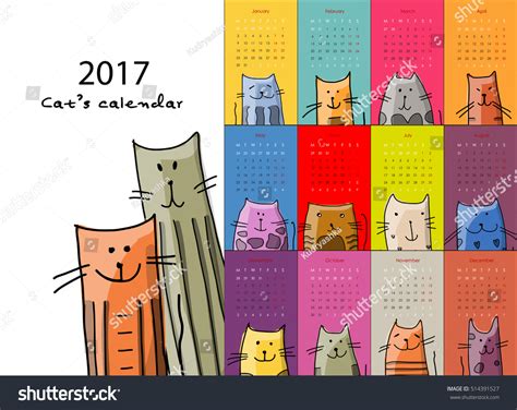 Funny Cats Design Calendar 2017 Stock Vector (Royalty Free) 514391527 ...