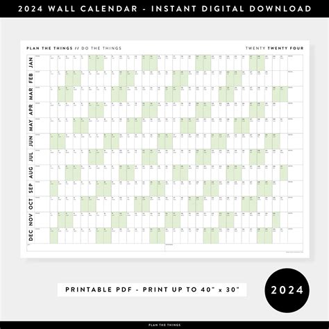 PRINTABLE 2024 Wall Calendar Digital PDF Instant Download - Etsy in ...