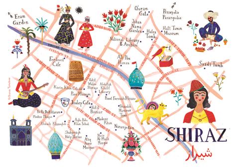 Illustrated map of Shiraz (Fine Art Print) in 2021 | Illustrated map, Fine art prints, Art prints