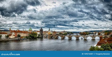 Aerial View of Old Town and Bridges Over Vltava River in Prague, Czech Republic Stock Image ...