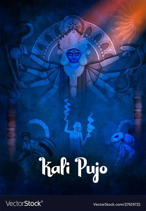 illustration of Goddess Kali Maa on Diwali Kali Pooja background of India festival. Download a ...