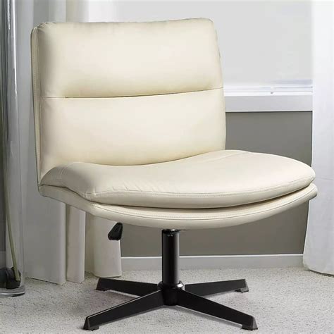 PUKAMI Armless Desk Chair No Wheels, PU Leather Wide Seat Task Chair