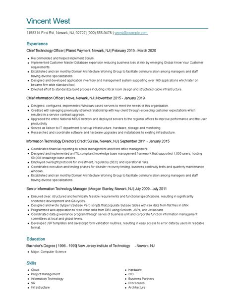 Chief Technology Officer Resume Examples and Tips - Zippia