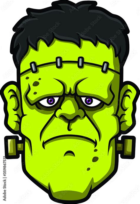 Vector Cartoon Green Frankenstein Monster Head Stock Vector | Adobe Stock