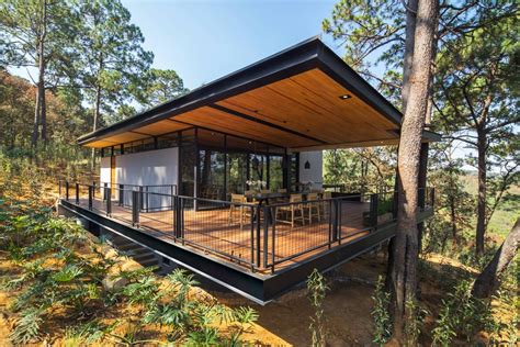 Insulating green roof disguises a stunning woodland home in Mexico ...