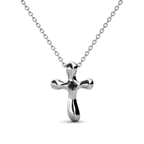 Petite Black Diamond Solitaire Womens Cross Pendant Necklace 14K White ...