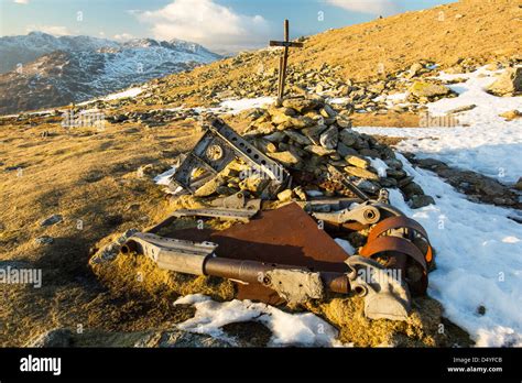 A crashed 2nd world war Halifax Bomber on Great Carrs in the Lake District, UK Stock Photo - Alamy