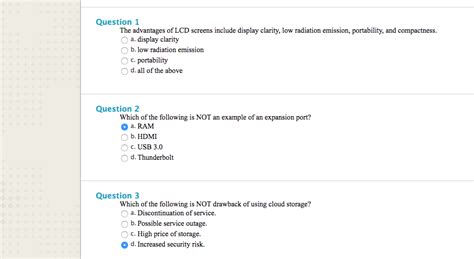 Solved Question 1 The advantages of LCD screens include | Chegg.com