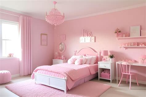 Premium AI Image | Interior of a pink bedroom for a girl in the style of Barbie Generated AI