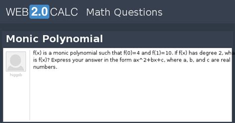 View question - Monic Polynomial