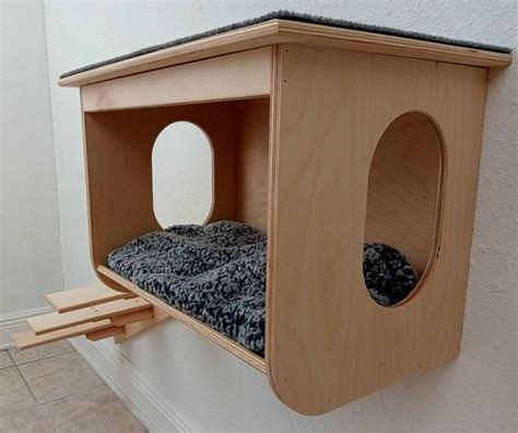 Wall Mounted Cat Bed Cottage w/Carpeted Upper Deck and Cat | Etsy in 2021 | Modern cat furniture ...