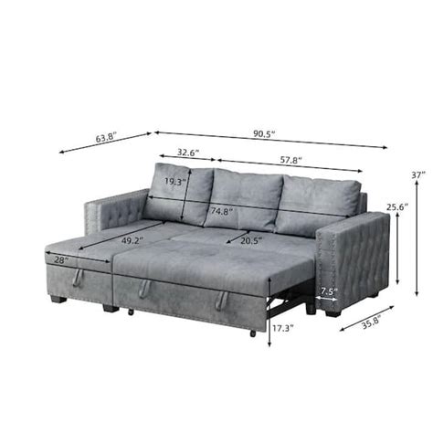 Stickon 90 5 In W Gray 3 Seat Velvet Queen Size Sofa Bed With Storage ...