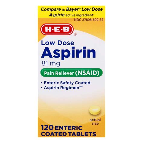 H-E-B Aspirin 81 mg Enteric Coated Tablets - Shop Pain Relievers at H-E-B