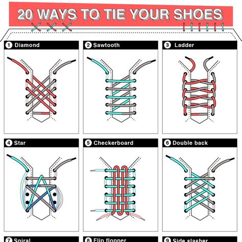 20 Ways to Tie Your Shoes | Tie shoes, Shoe lace tying techniques, Ways ...