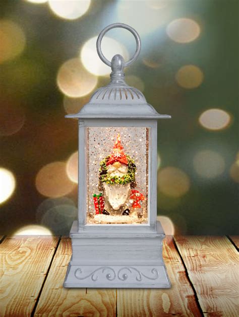 10.5" Gnome w/Wreath Glitter Lantern-71231-C