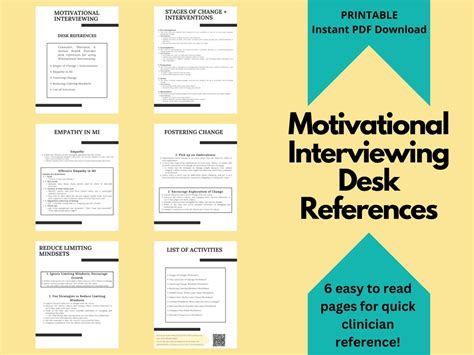 Motivational Interviewing Desk Reference Clinical, Therapist, Mental Health Provider Quick Desk ...