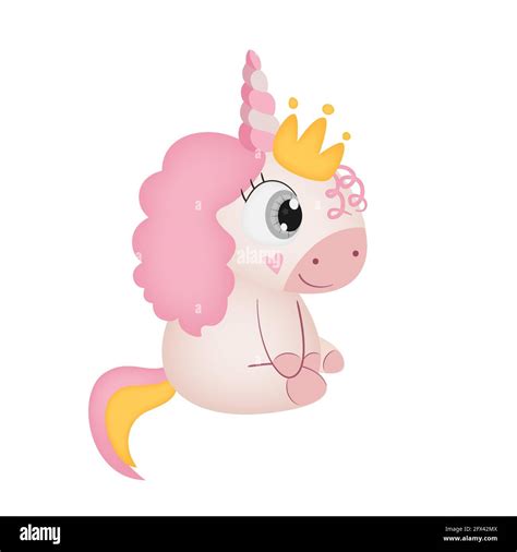 Cute cartoon baby girl unicorn with crown. Vector illustration Stock ...