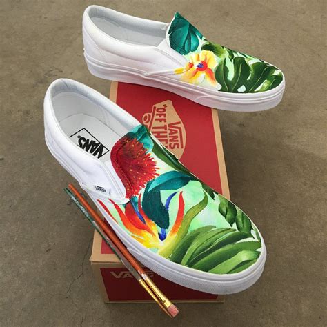 Custom Painted Tropical Slip On Vans | Painted shoes, Painted shoes diy ...