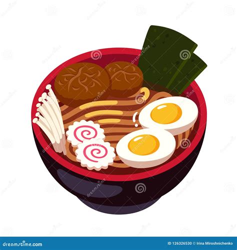 Ramen Noodle Bowl Egg And Meat With Chopstick Vector Cartoon | CartoonDealer.com #226349919