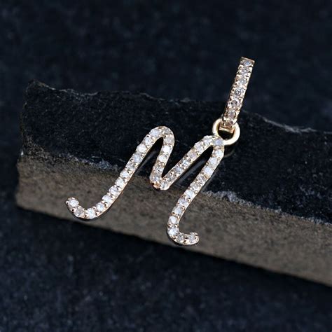 14k Yellow Gold White Diamond Alphabet Initial Letter M Charm Pendant ...