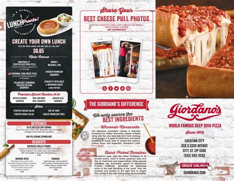 Giordano's menu in Columbus, Ohio, USA