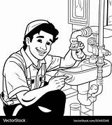 Plumber At Work Black And White For coloring Book Vector Image sketch template