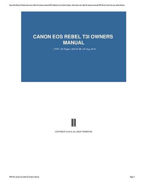 Canon eos rebel t3i owners manual