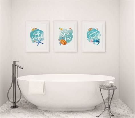 Complete Set of 3 Watercolour Bathroom Art Prints - Bathroom Decoration, Ocean Life, The Sea ...