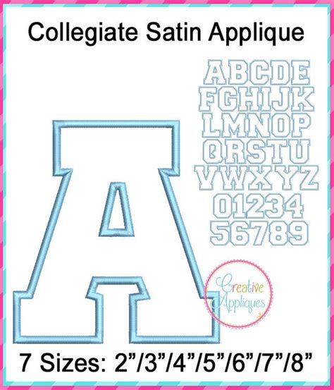 Satin Stitch Collegiate Applique Alphabet Letters A Thru Z, Numbers ...