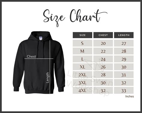 Gildan 18500 Size Chart Gildan G185 Hooded Sweatshirt Size - Etsy