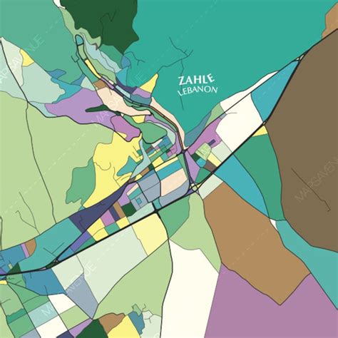 Zahle Lebanon Map Print Modern Contemporary Chroma Color | Etsy